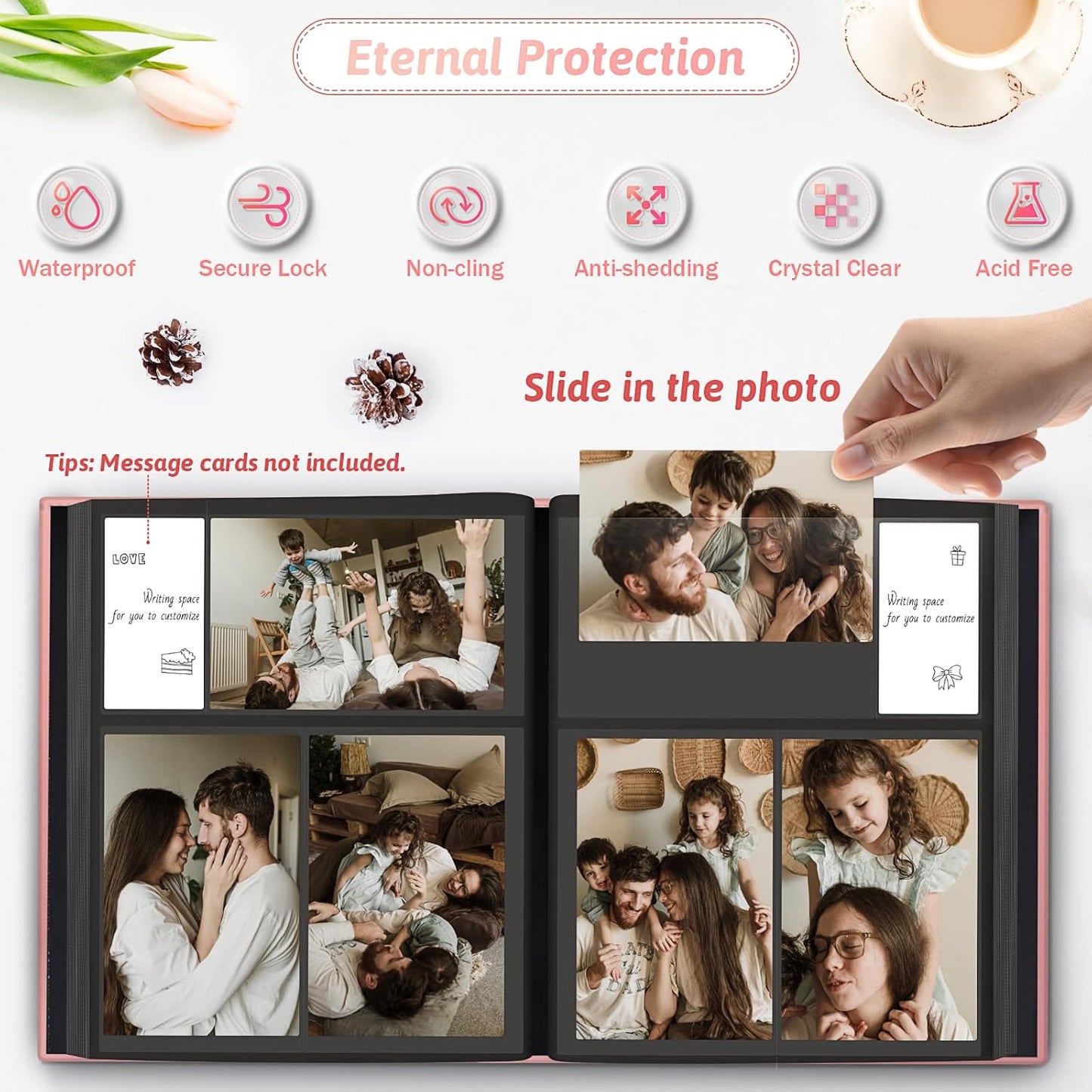 Popotop Photo Album 4x6 300 Pockets with Leather Hardcover Cover, Small Photo Album Holder Book with 50Pcs Pages for Family Travel Wedding Baby Gifts