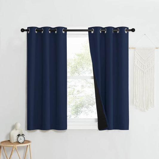 NICETOWN 100% Blackout Curtain Set, Thermal Insulated & Energy Efficiency Window Draperies for Guest Room, Full Shading Panels for Shift Worker and Light Sleepers, Navy Blue, 37W x 50L, 2 PCs