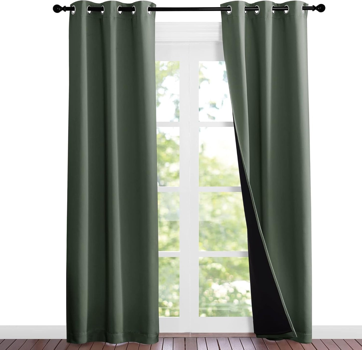 NICETOWN Dark Mallard Blackout Curtains 84 inches Long, Full Light Blocking Drapes with Black Liner for Nursery, Noise Reducing Thermal Insulated Draperies for Doorway (2 Pieces, 37" Wide Each Panel)
