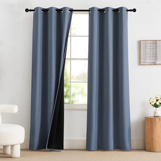 NICETOWN Bedroom Curtains 84 Inches Length, 100% Blackout Drapes Thermal Insulated with Grommet for Living Room Office Privacy Darkening Curtain, 2 Panels, 42 x 84 Inch, Stone Blue