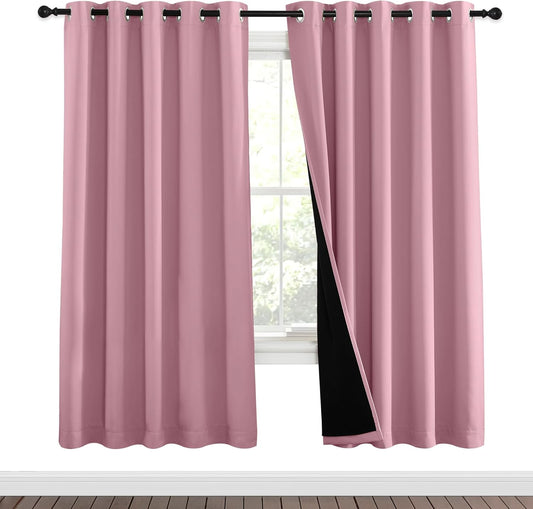NICETOWN Crystal Pink Full Shade Curtain Panels, Pair of Energy Smart & Noise Blocking Out Blackout Drapes for Dining Room Window, Thermal Insulated Guest Room Lined Window Dressing(62 x 72 inch)