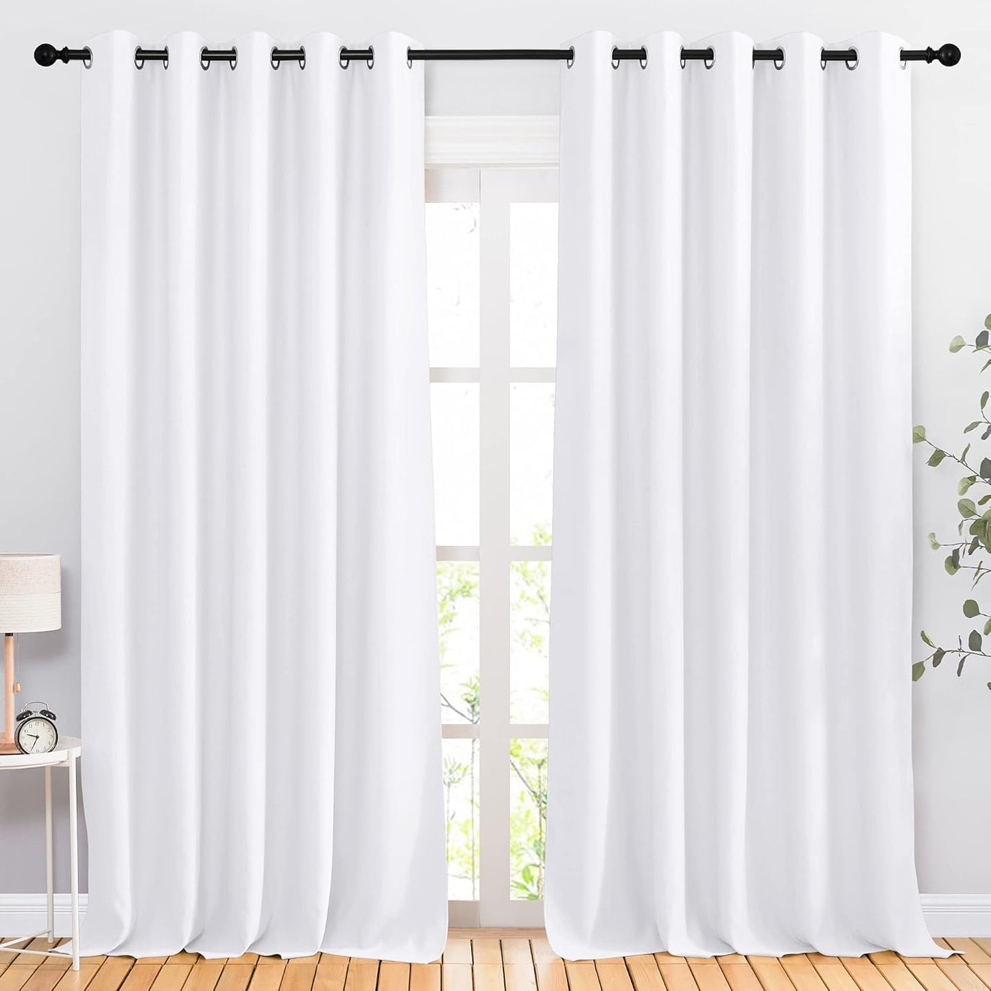 NICETOWN White Room Darkening Draperies and Curtains - Home Fashion Energy Saving Grommet Top Room Darkening Drape Panels for Bedroom (Set of 2, 66 by 90 Inch, White)