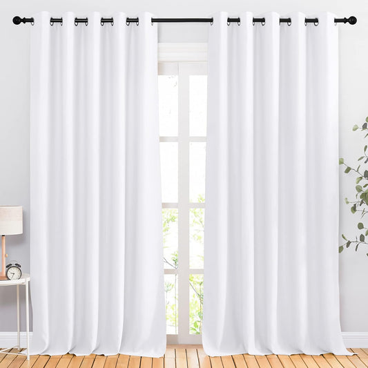 NICETOWN White Room Darkening Draperies and Curtains - Home Fashion Energy Saving Grommet Top Room Darkening Drape Panels for Bedroom (Set of 2, 66 by 90 Inch, White)