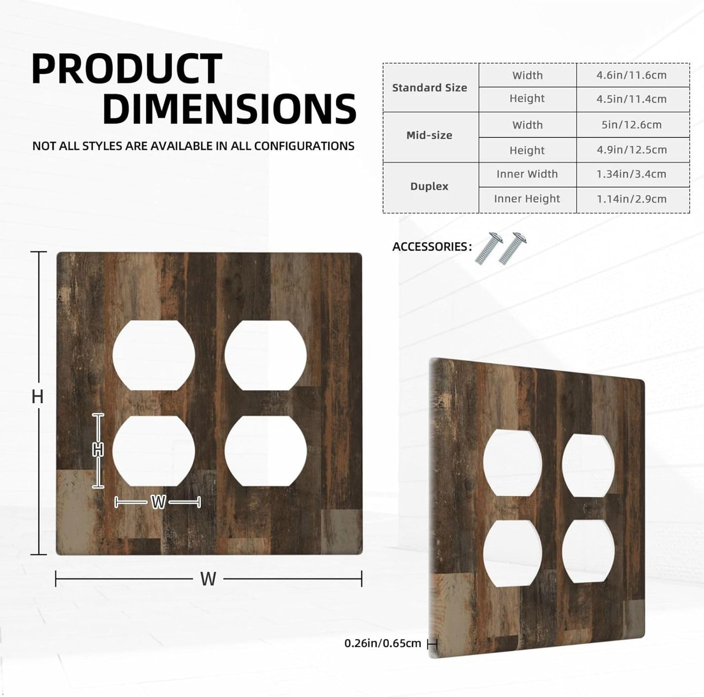 Rustic Brown Wood Grain Dark Oak Outlet Covers 2 Gang Double Duplex Decorative Light Switch Covers Electrical Wallplates Socket Faceplate for Farmhouse Home Decor