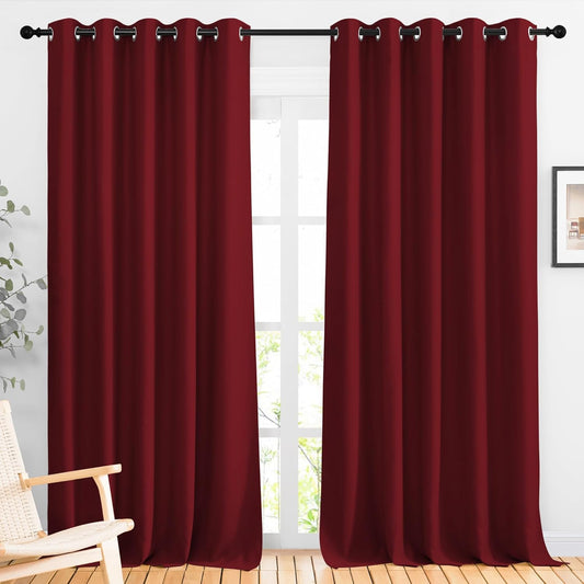 NICETOWN Burgundy Red Curtains 110 inches Long, Grommet Thermal Insulated Blackout Curtains Privacy Window Treatments Sound Reducing for Bedroom/Living Room, W66 x L110, 2 Panels