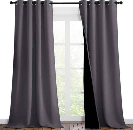 NICETOWN 100% Blackout Blinds, Set of 2, 46" x 102", Laundry Room Decor Window Treatment Curtains for Large Patio Sliding Door, Thermal Insulated Grey Curtains for Bedroom