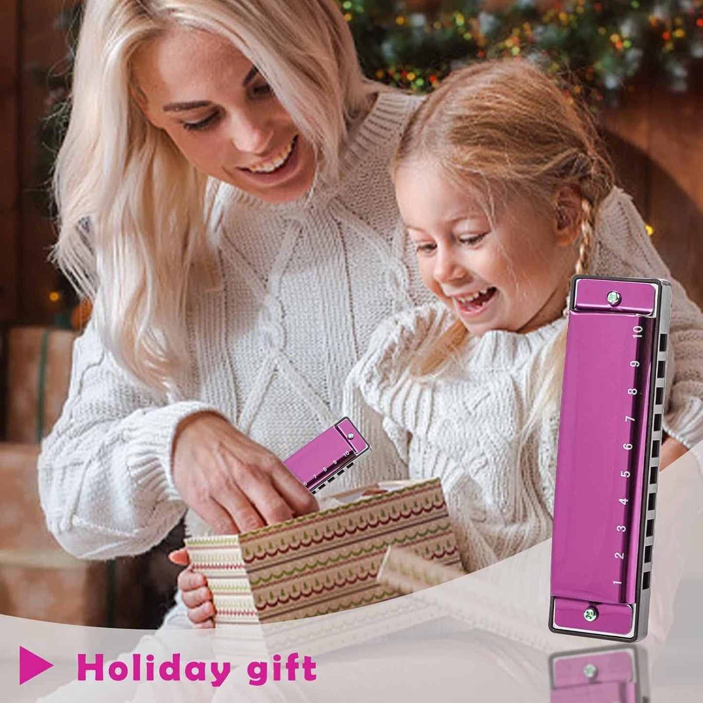 Koogel Kids Harmonica Set, Pink and Blue 10 Hole Distonic Harmonica Key of C Music Instruments for Beginners