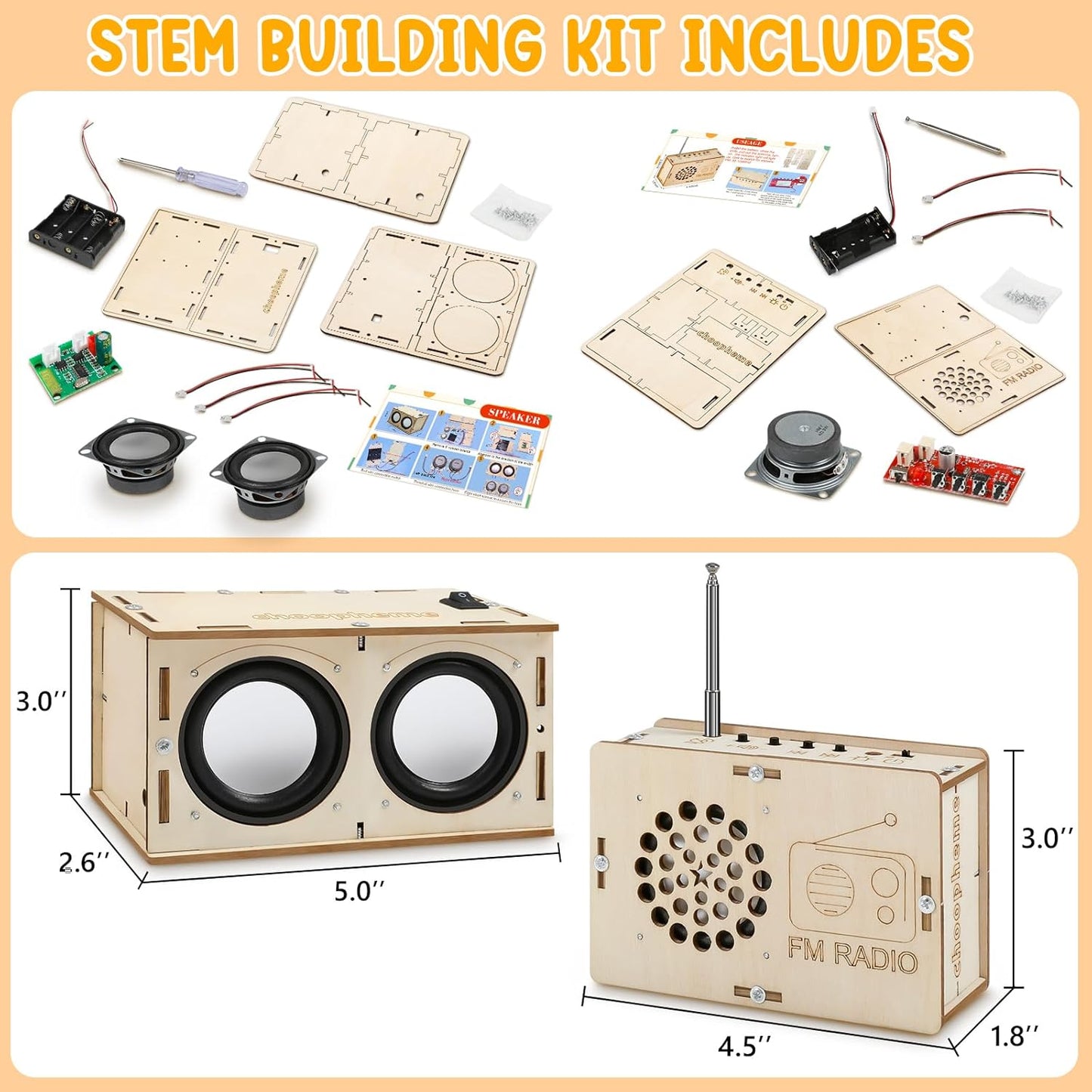 Stem Projects Toys for Boys age 8-12 12-14 Science Kit Building Own Bluetooth Speaker & FM Radio DIY Electronics Kit Science Experiments Kid 9-12 Boy Toys Birthday Gift 8 9 10 11 13 Year Old Teen Girl