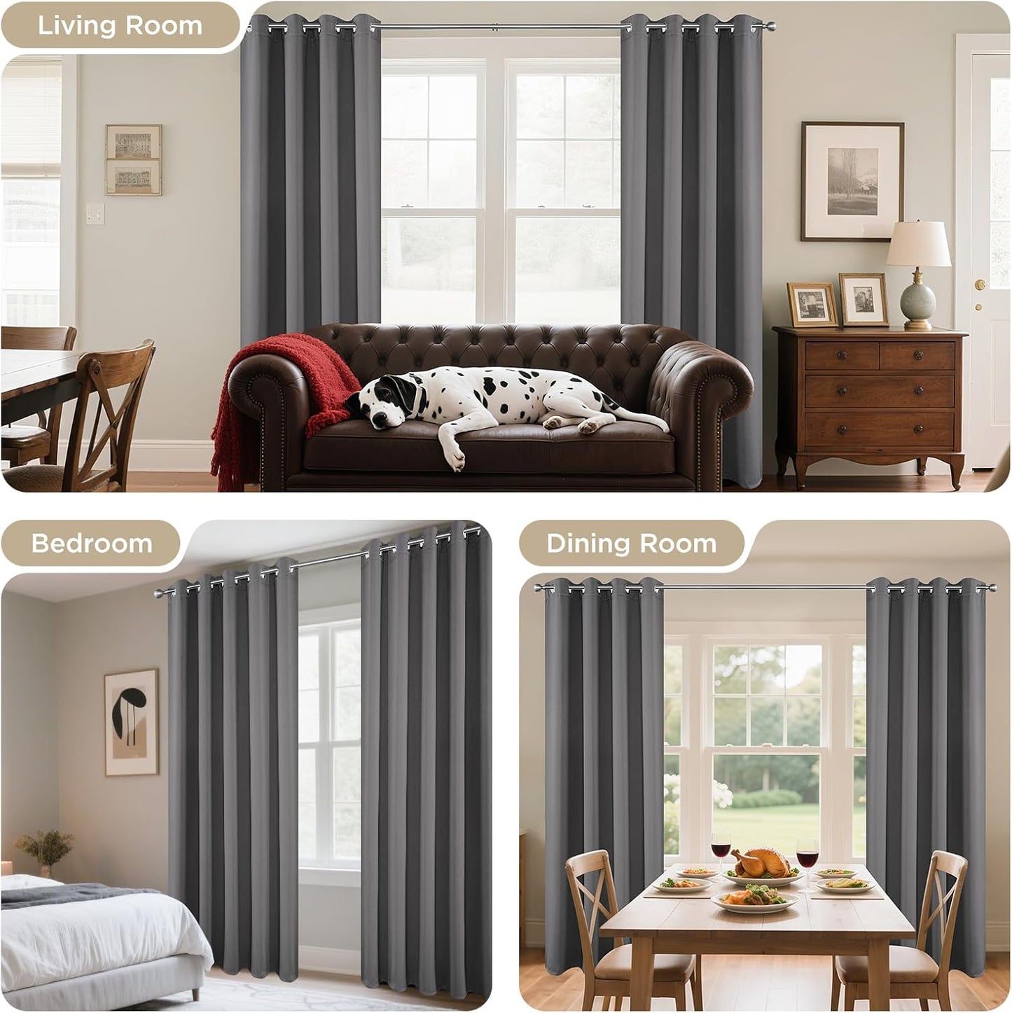Joydeco Blackout Curtains 84 Inch Length 2 Panels Set, Thermal Insulated Long Curtains& Drapes 2 Burg, Room Darkening Grommet Drapes for Living Room Bedroom Window (W52 x L84 Inch, Light Grey)