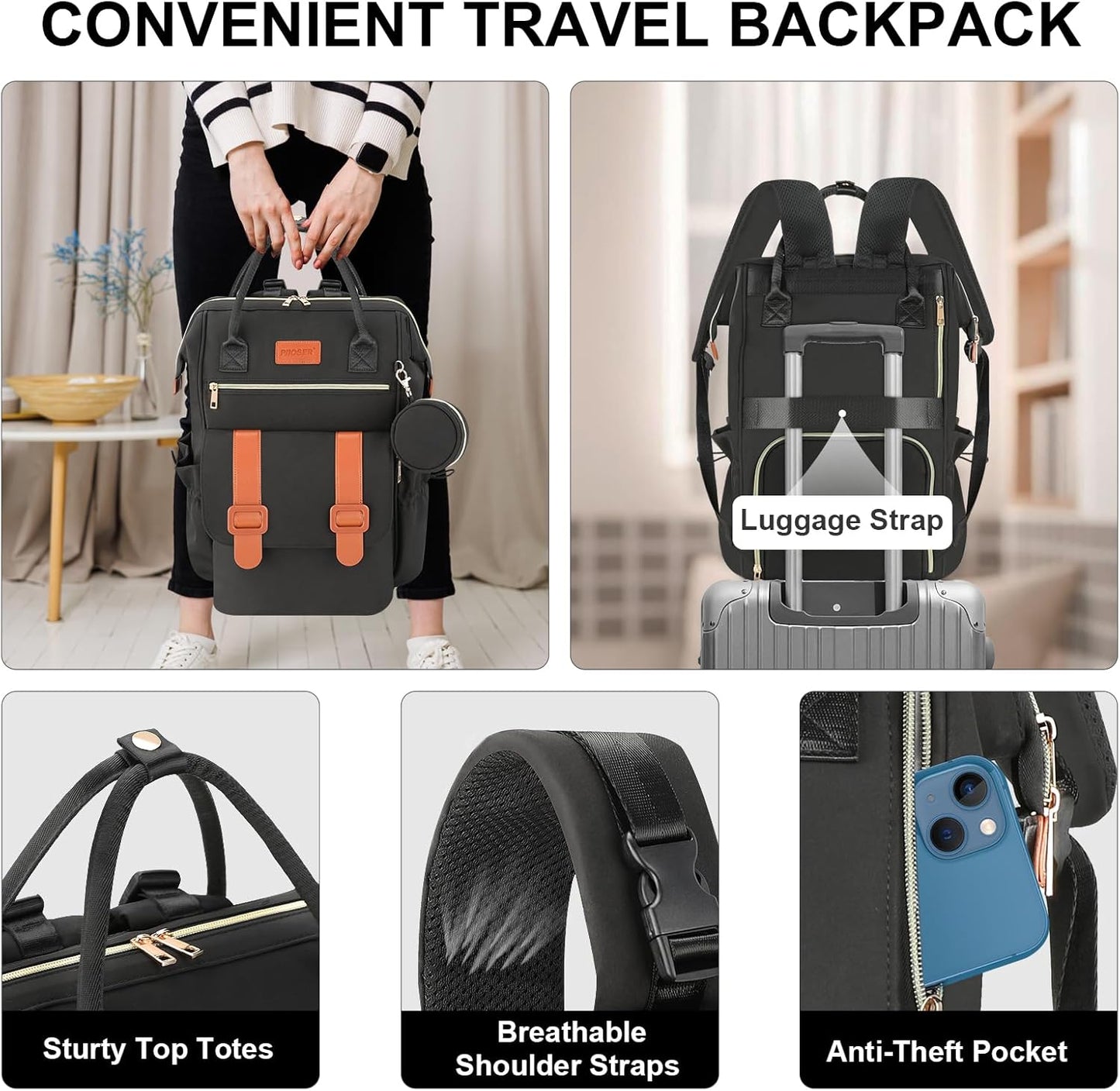 PIIOSER Diaper Bag Tote with Ice Pack, Large Capacity & Waterproof Diaper Bag Backpack for Moms Dads, Insulated Baby Tote Bag with Changing Pad, Stroller Straps & Pacifier Case, Black