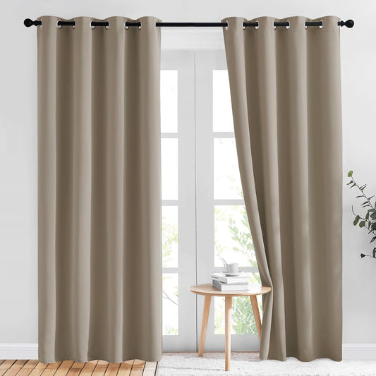 NICETOWN Sleep Blackout Curtains 84 inches Length for Small Windows, Noise Reducing and Block Draft Panels for Door Doorway Laundry Office Luxury Decor Theme (2 Panels, Taupe, W52 x L84)