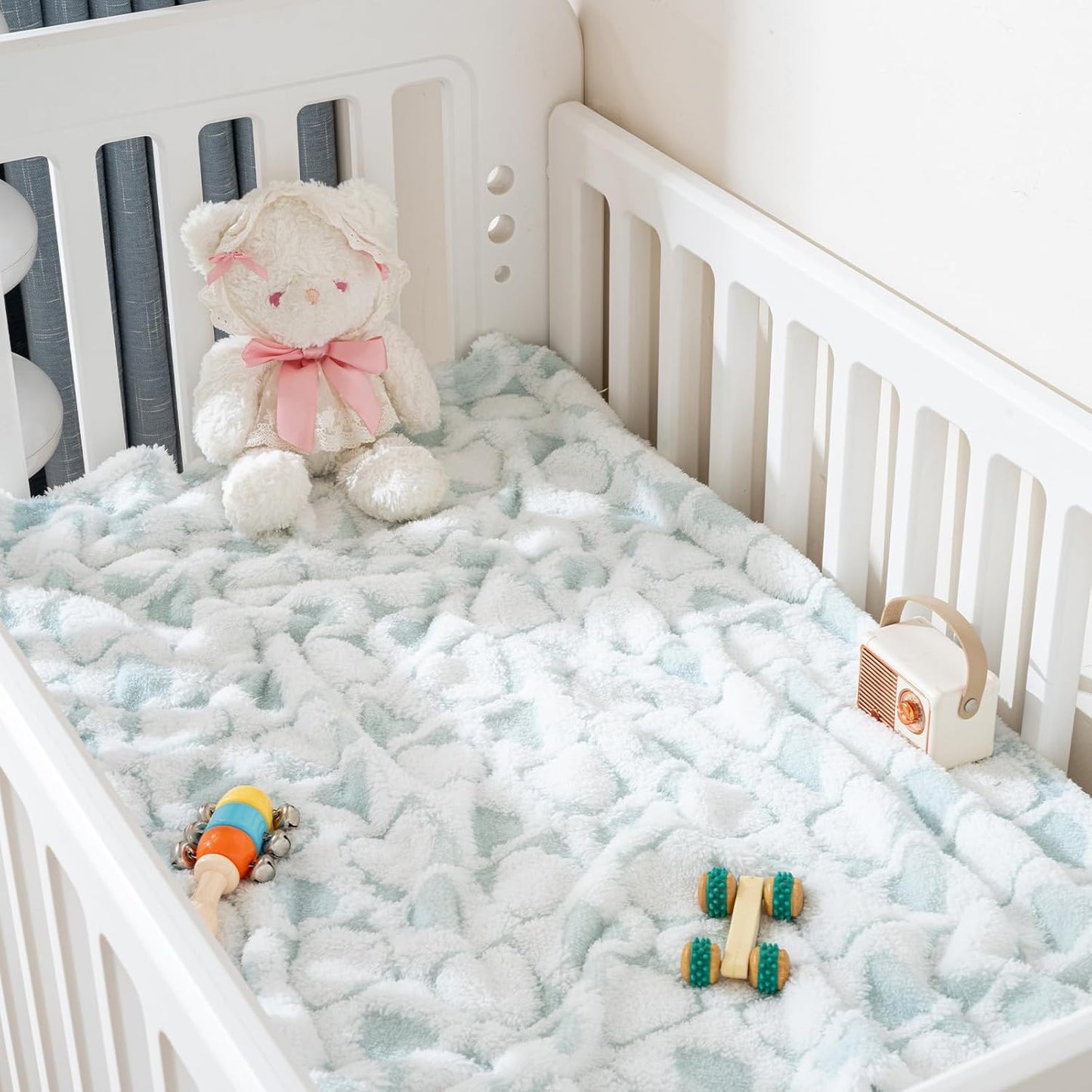 Fleece Baby Blanket for Boys 3D Checker Design, Warm Cozy and Fluffy Infant Newborn Toddler Small Receiving Blankets for Crib Stroller, 30x40 Inches, Blue