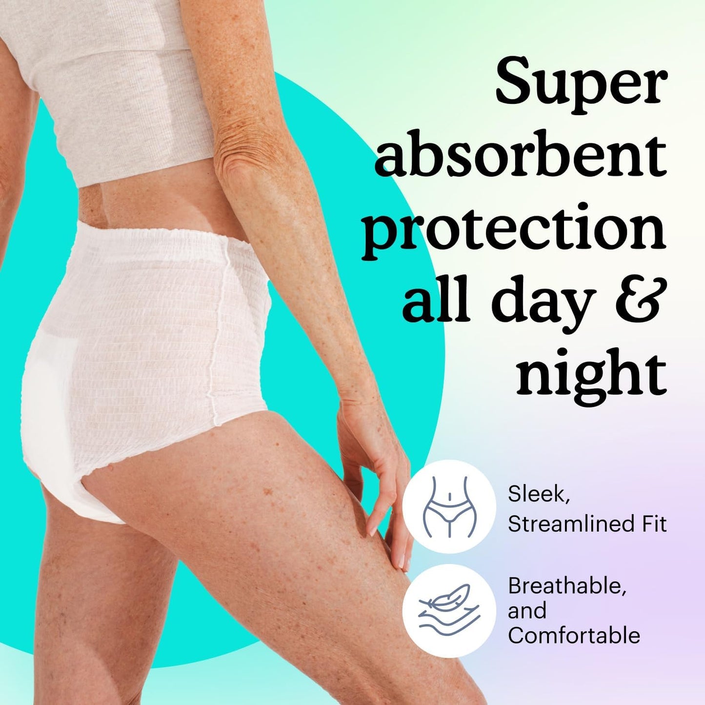 Because Adult Incontinence Underwear for Sensitive Skin - Women - Premium Overnight Disposable Briefs, Anti Odor - White, X-Large - Absorbs 6 Cups - 12 Count (Pack of 1)