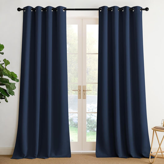 NICETOWN Navy Blue Blackout Curtains 108 inch Long, Thermal Insulated Grommet Privacy Energy Saving Shades for Bedroom, Living Room, Bathroom, Laundry, Patio, Closet, 2 Panels, W52 x L108