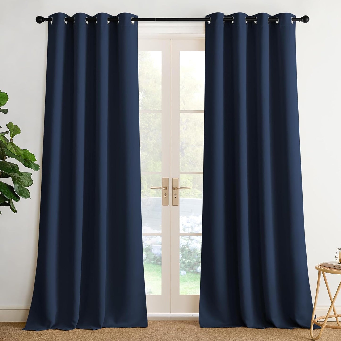 NICETOWN Blackout Curtains Panels for Bedroom, 2 Panels, 52 x 96 Inch, Navy, 3 Pass Microfiber Noise Reducing Thermal Insulated Solid Ring Top Blackout Window Drapes