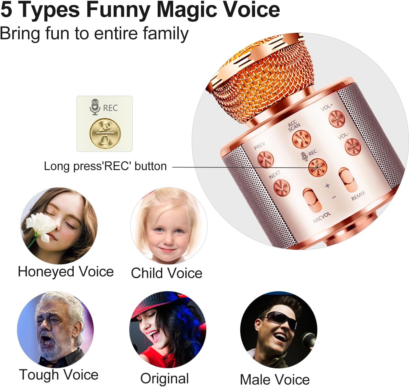 Microphone for Kids Voice Change Karaoke Microphone Kids Girl Gifts Handheld Wireless Bluetooth Microphone Home Party Favor Mic Microphones Kids Christmas Birthday Gifts