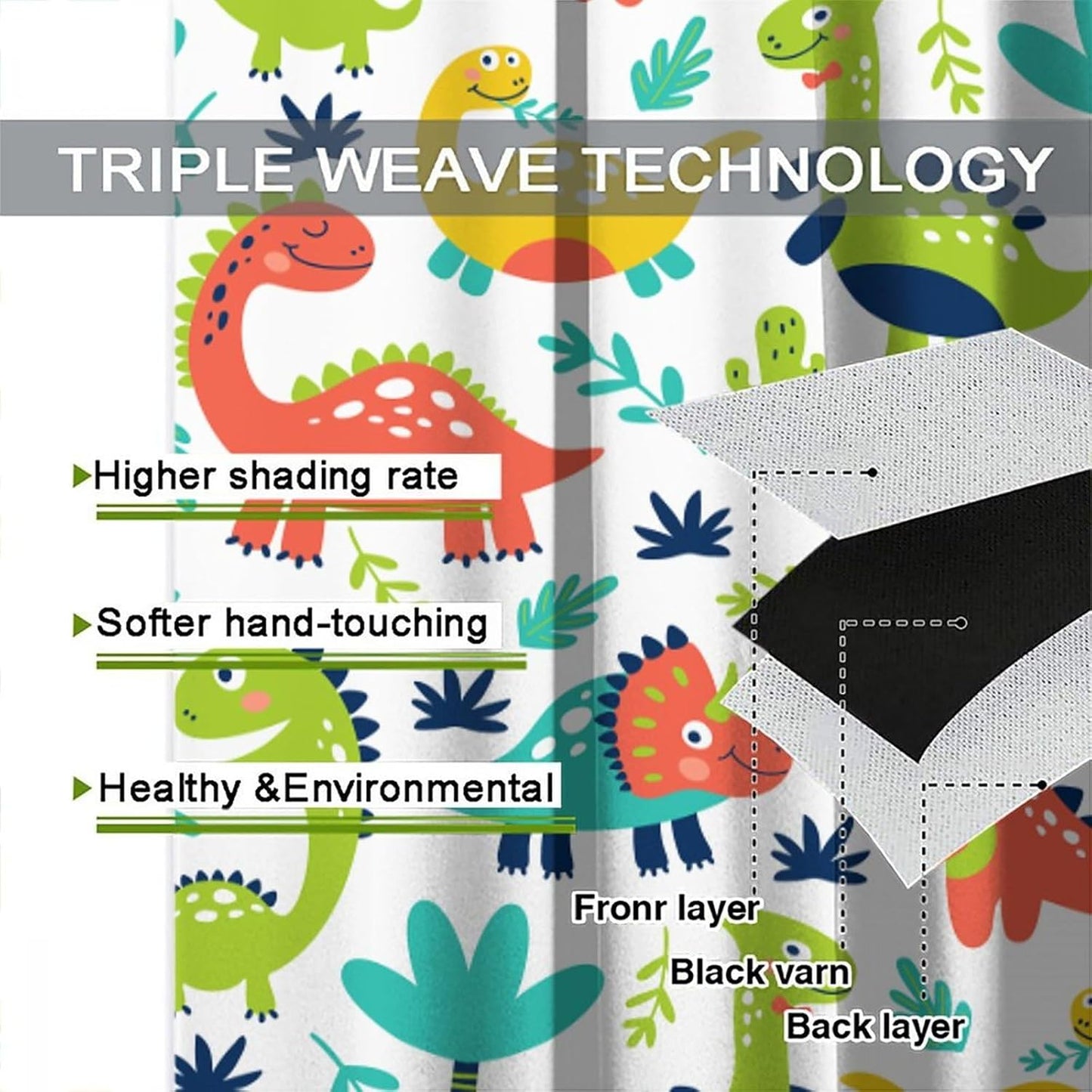 Rustic Dinosaurs Curtains Colorful Dino Kids Boys Cartoon Cute Cool Funny Decor Printed Blackout Rod Pocket Window Drapes for Living Room Bedroom W36xL63in 2 Panels