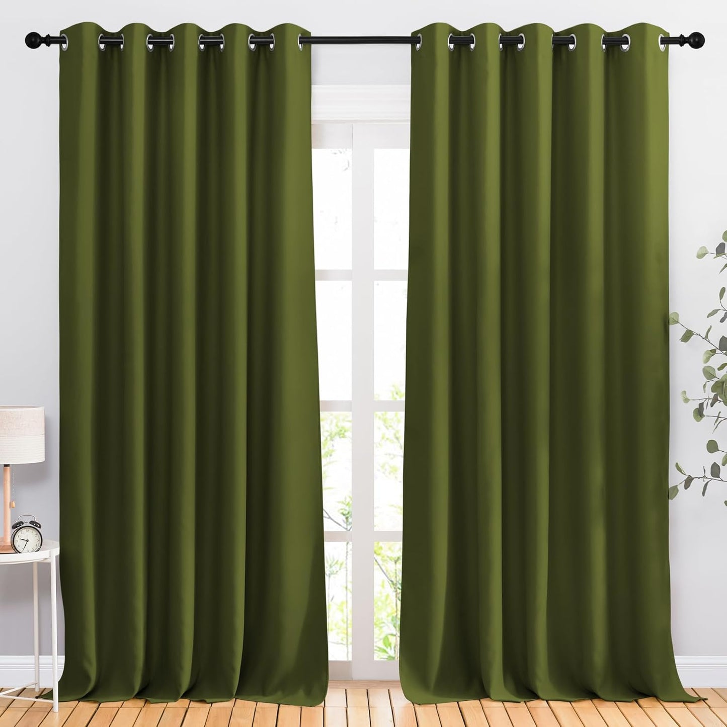 NICETOWN Room Darkening 118 inch Long Curtains, Grommet Thermal Drapes Weighted Room Divider Wide Window Treatments for Living Room, W66 x L118, Olive, 2 Panels