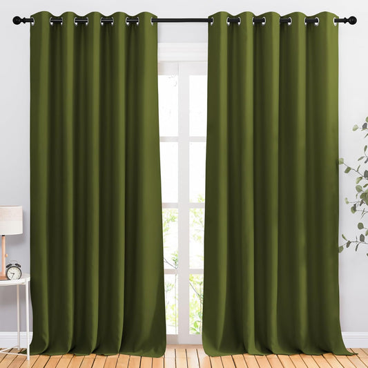 NICETOWN Room Darkening Curtains Extra Long 110 Inches, Grommet Thermal Insulated Weighted Window Treatments for Living Room/Farmhouse, W66 x L110, Olive, 2 Panels
