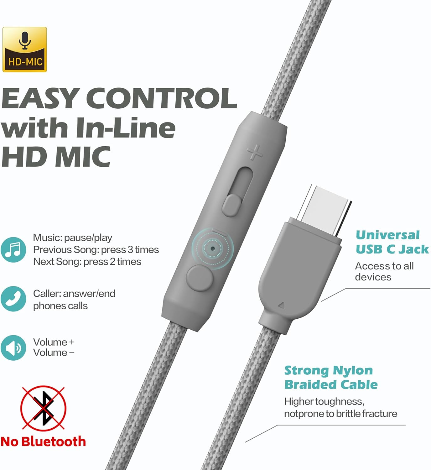 AILIHEN C8 Kids Headphones Wired USB C, USB-C Headphones with Microphone & Volume Control, Foldable Stereo Sound Tangle-Free Type C Cord, Compatible with Cellphone, Laptop, PC, Computer (Grey Mint)