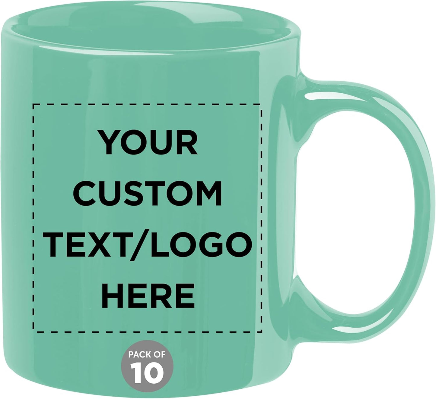 Custom Ceramic Coffee Mugs 11 oz. Set of 10, Personalized Bulk Pack - Coffee cup set, Iced coffee cup, Gaming mug - Tiffany Teal