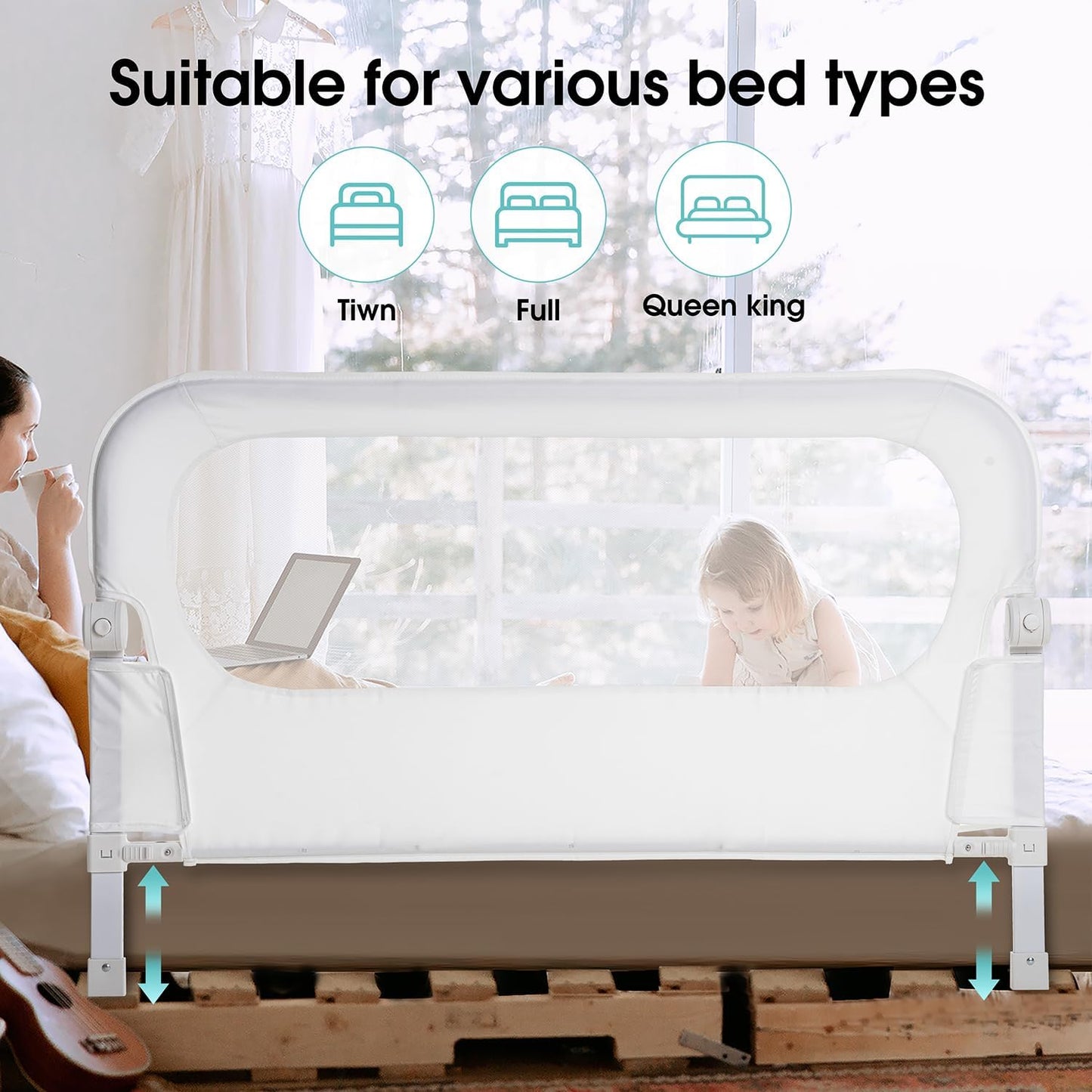 Baby Bed Rail Guard for Toddlers -46" Toddler Bed Rails for Twin, Full, Queen, King Bunk Size Bed Swing Down Bedrail Extral Tall Child Safety Side Railing Guards for Kids