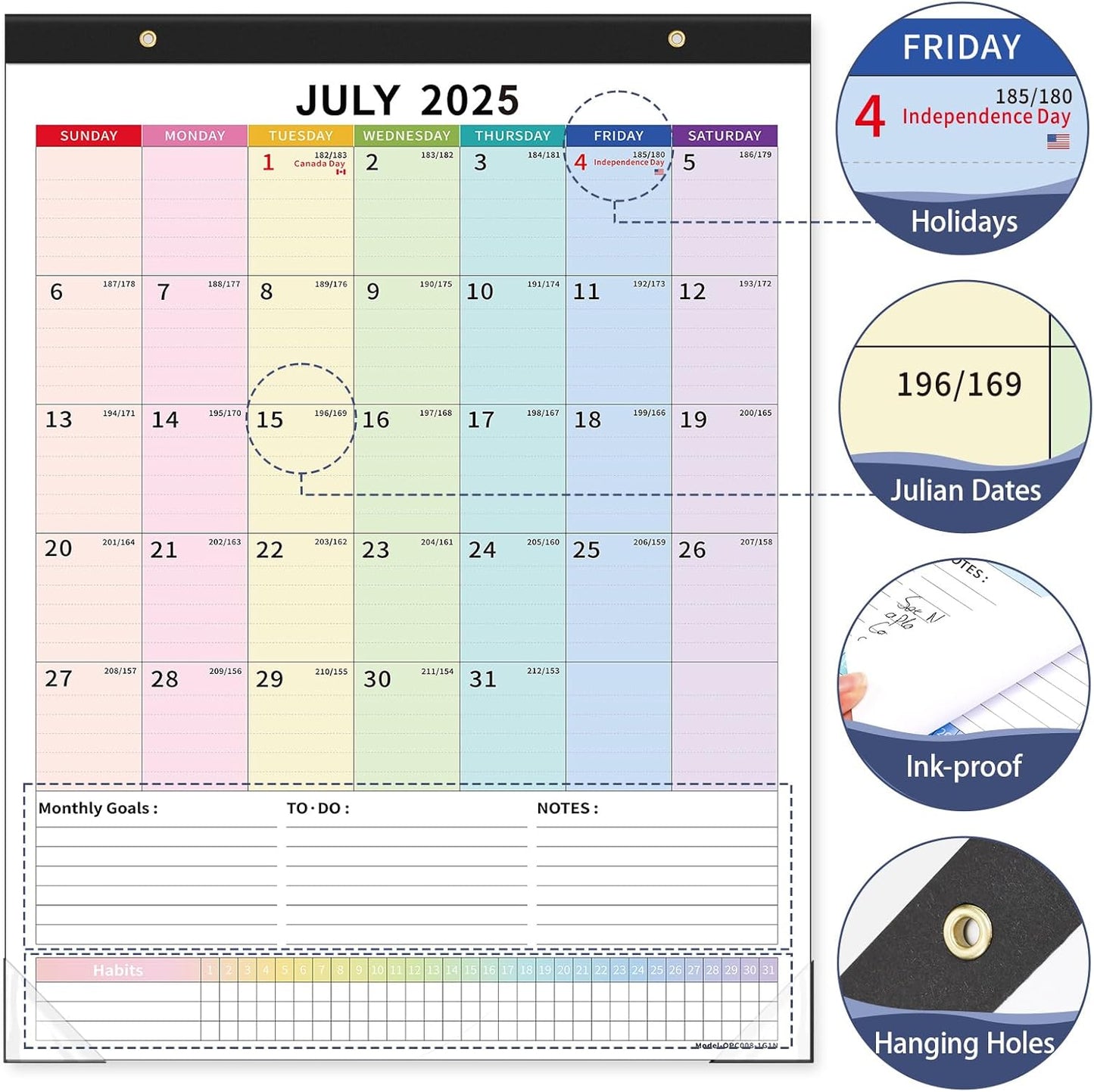 Ospelelf Large Wall Calendar 2025-2026 Calendar 22'' x 17'' Monthly Desk Calendar 18 Month Family Calendar, Use July 2025 - Dec 2026, Multicolor