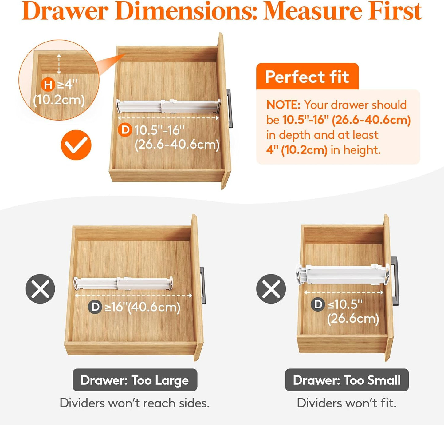 Lifewit 8 Pack Drawer Dividers 4" High, 10.5-16.5" Dresser Drawer Divider, Adjustable Drawer Organizers for Clothes, Plastic Drawers Separators for Dresser, Bedroom, Bathroom, Kitchen, Office
