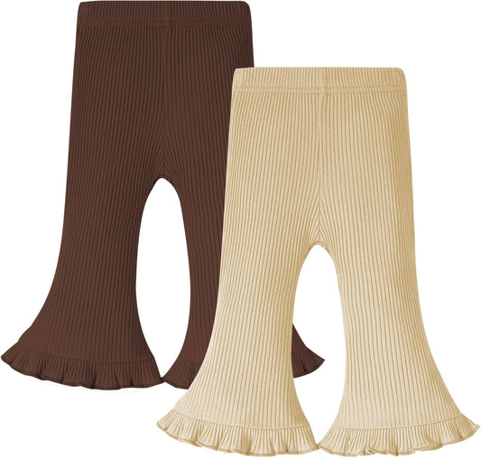 Neutocd Toddler Baby Girl 2-Pack Pants Bell Bottom Infant Baby Girl Solid Ribbed Cotton Leggings