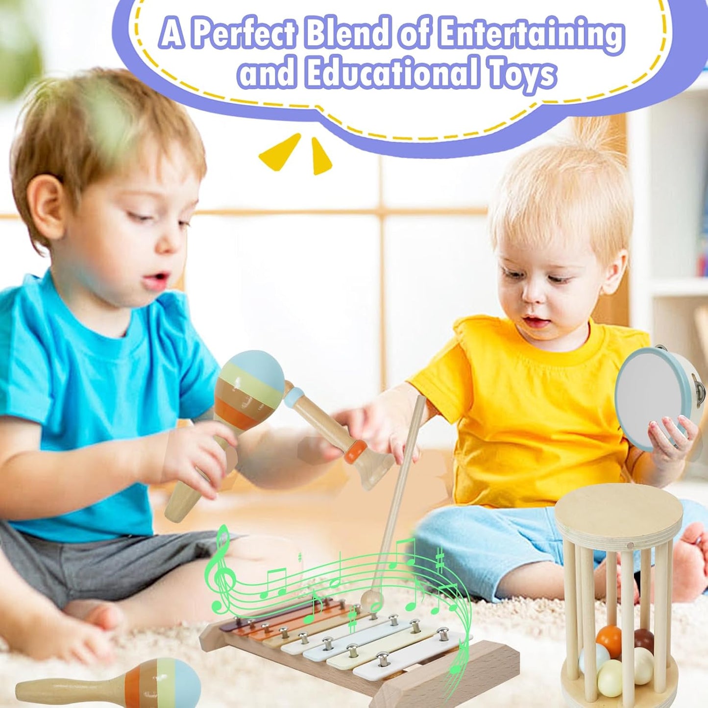 Toddler Musical Instruments,Kid Musical Instrument,Baby Musical Instruments, Musical Instruments for Toddlers1-3,Montessori Kid Musical Instruments,Wooden Musical Instruments ToysSet 7 in1,Gift