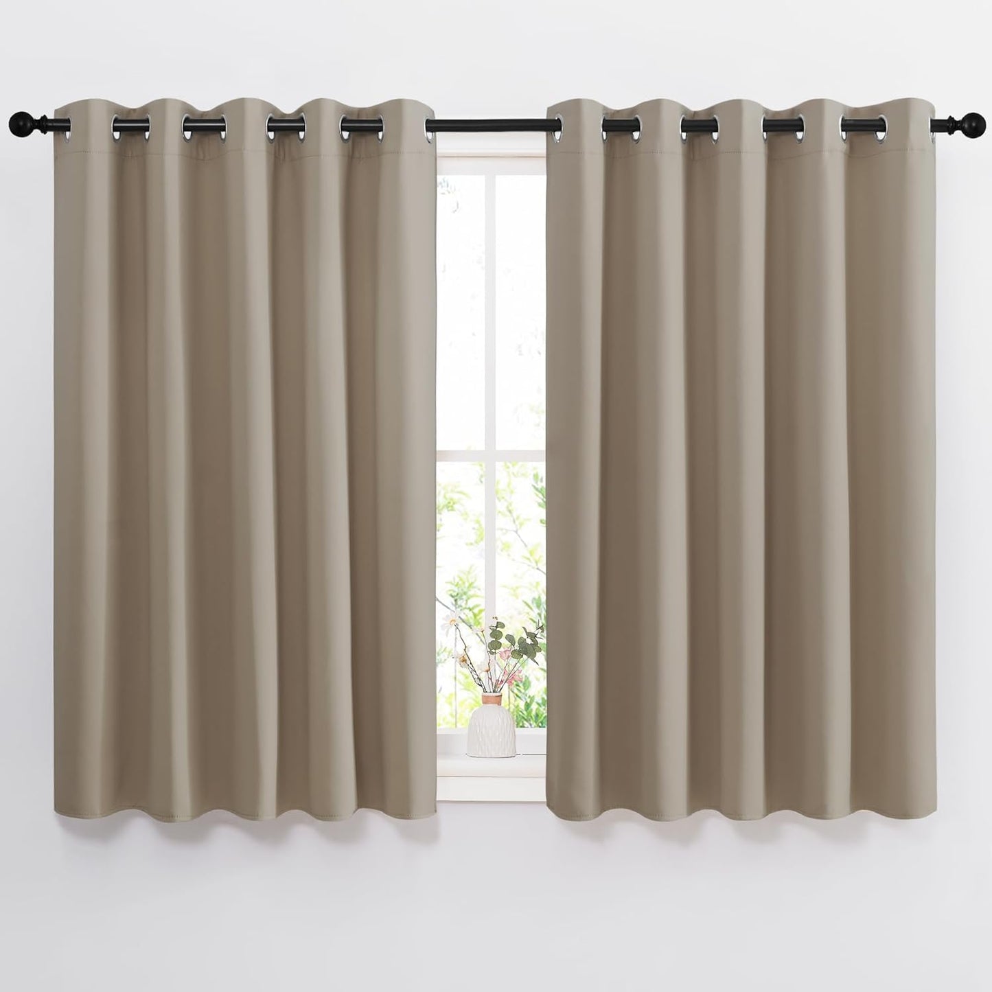 NICETOWN Room Darkening Curtains and Drapes for Bedroom - Grommet Energy Saving Thermal Insulated Light Blocking Window Treatments for Kitchen (Taupe, 1 Pair, W66 x L54)