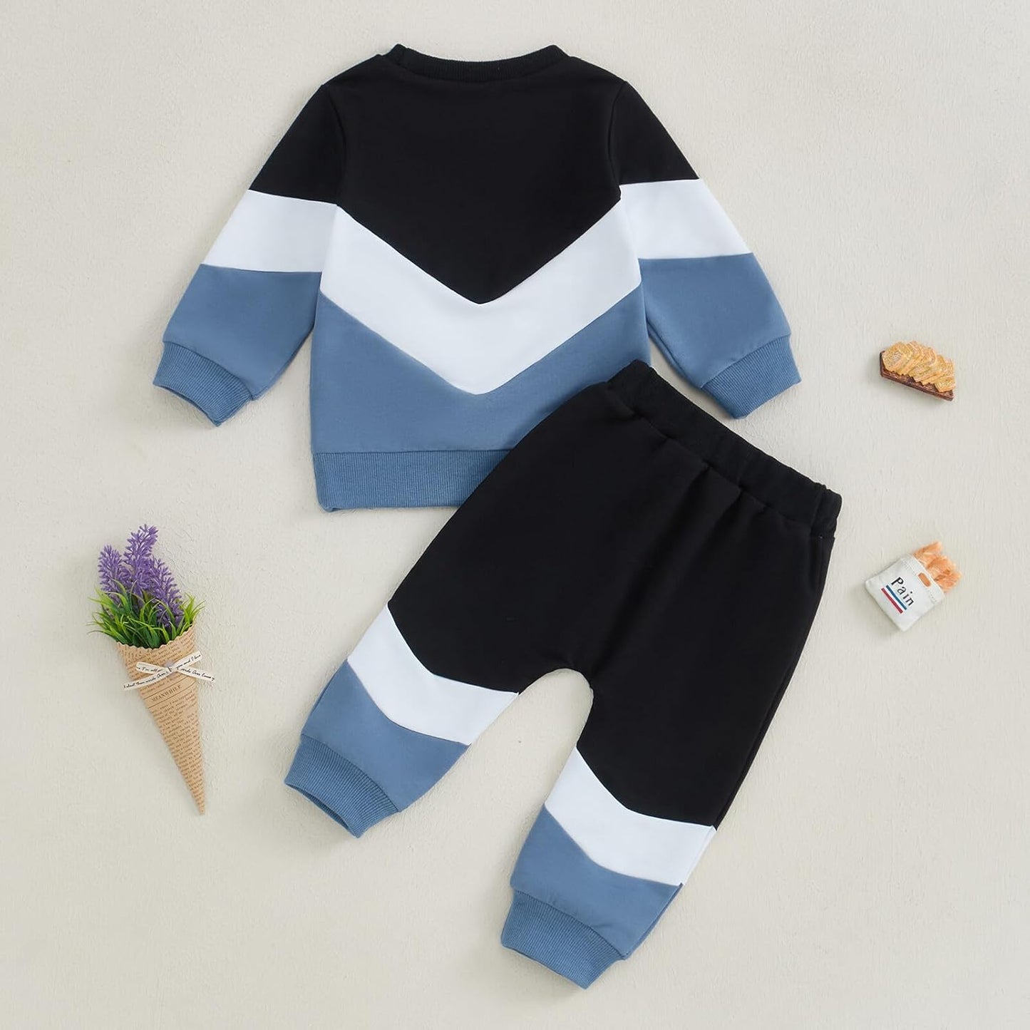 Kupretty Toddler Baby Boy Fall Winter Clothes Color Block Long Sleeve Sweatshirt Pullover Tops + Joggers Pants Outfit Set