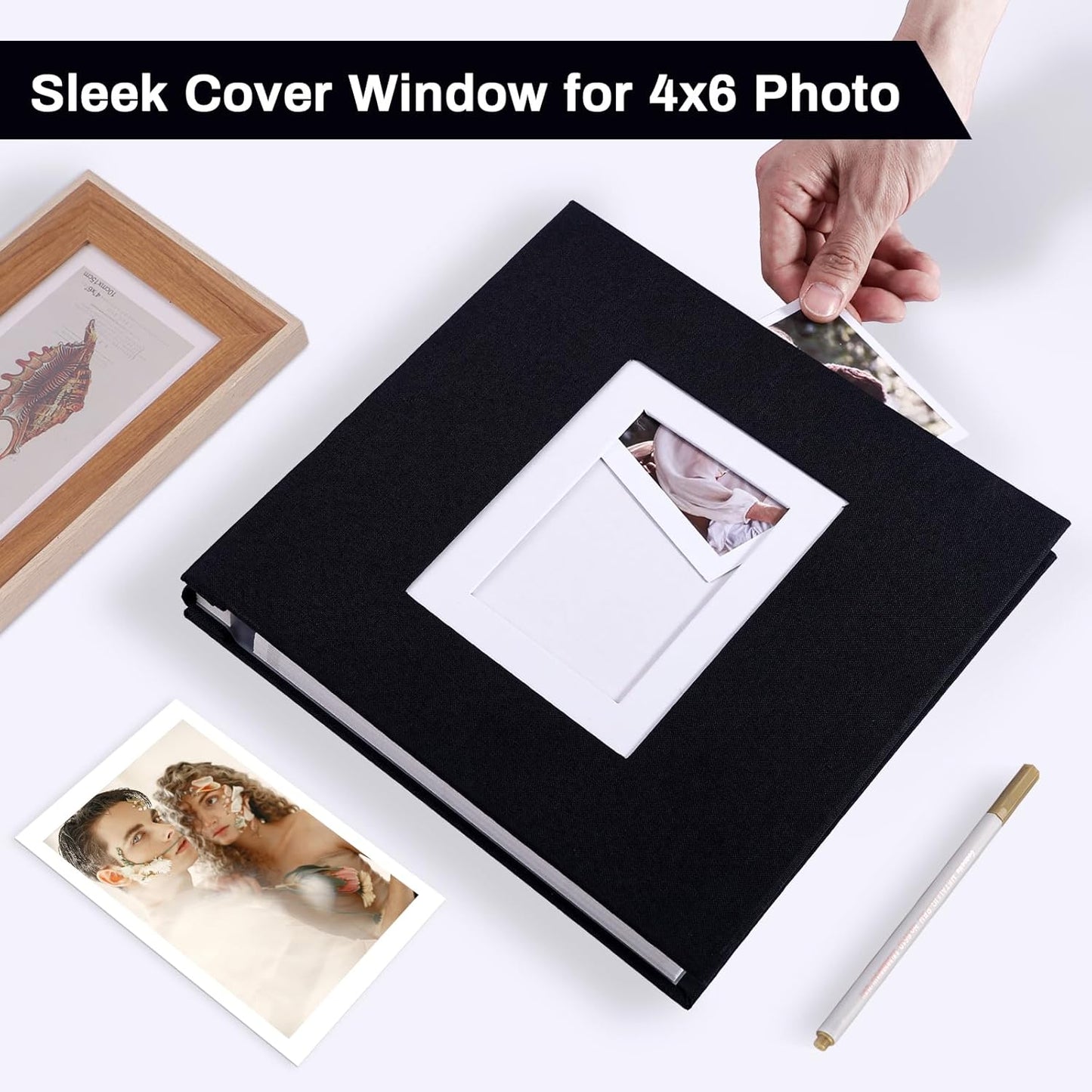 Photo Album Self Adhesive Pages Scrapbook Large Magnetic Photo Albums with Sticky Pages Scrapbooks for Wedding Baby for 4x6 5x7 8x10 Picture Photo Books 13.2x12.8 Black 60 Pages