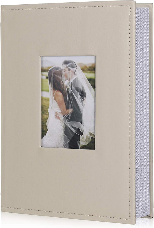 RECUTMS Small Photo Album 4x6, Picture Album PU Leather Cover 300 Photo Sleeves Boy Girl Family Photo Book Memo Slot Wedding Album(Creamy White)