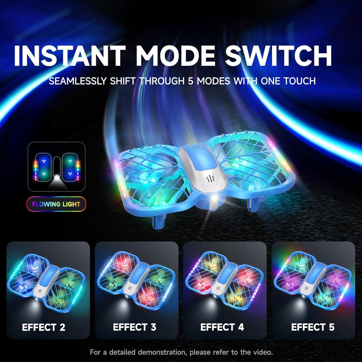 UranHub Drones for Kids, Mini Drone with 5 Lighting Modes, 22-Min Flight Time RC Drone with 2 Batteries/2 Takeoff Options/3D Flip/3-Speed/Propeller Protection Cover, etc, Gift for Kids (Blue)