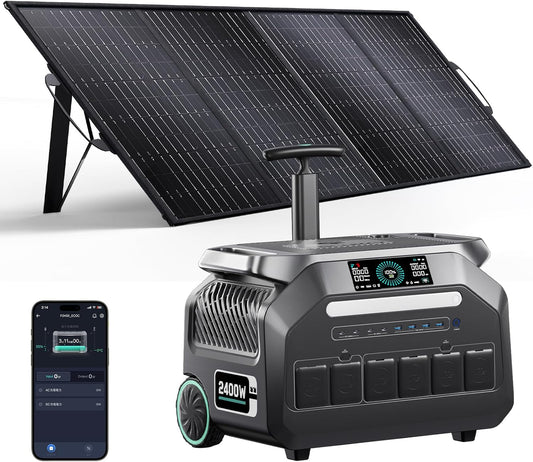 IEE 2400W/2048Wh Solar power station With 400W Solar Panel,P2400 Solar Generator,1800W Super Fast Charging, LiFePO4 (LFP) Battery,APP Control Emergency Power Station for Home, Camping, Power Outages