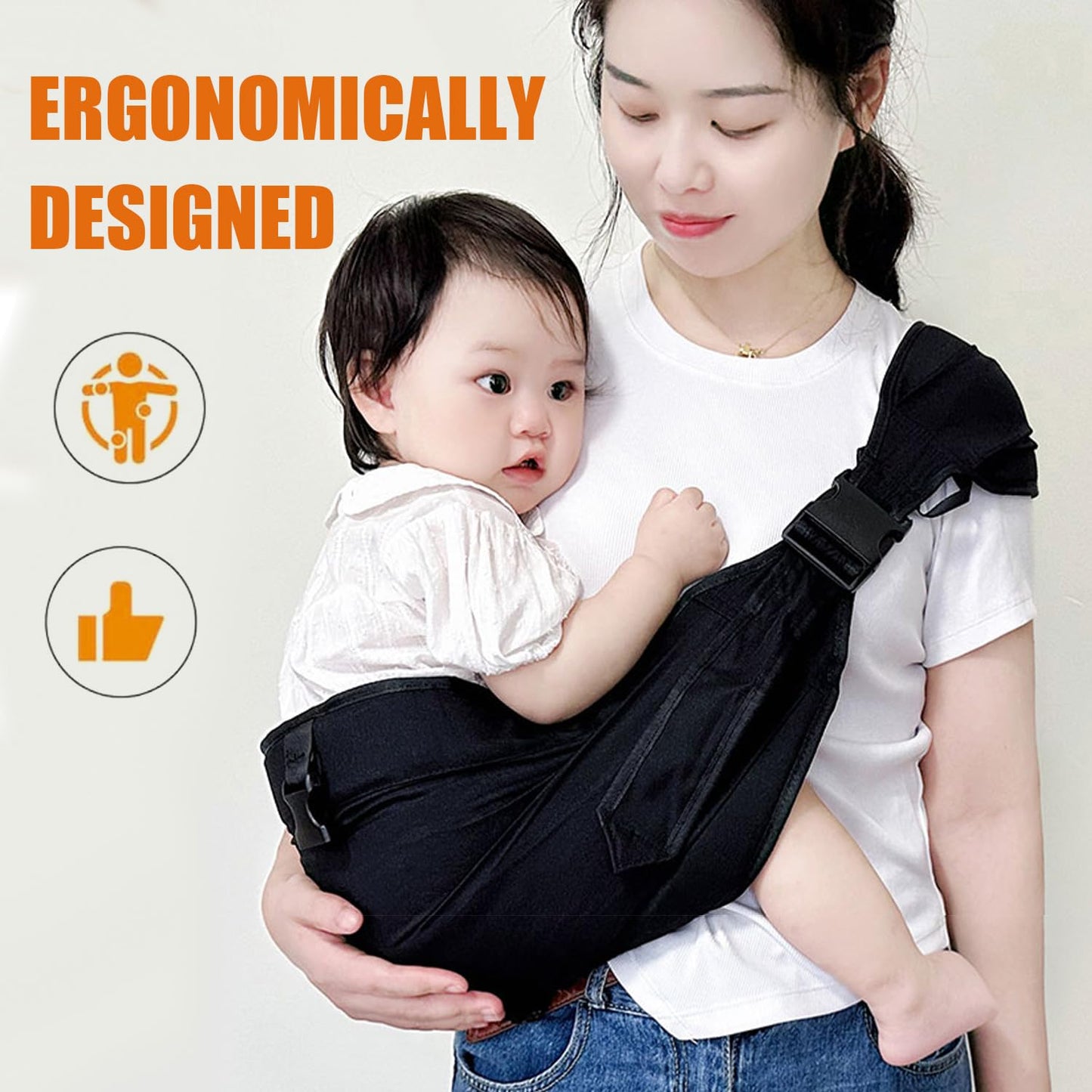 Baby Sling Carrier Toddler Carrier One Shoulder Adjustable Shoulder Strap Labor-Saving Baby Sling 10-45lbs(Grey,Mesh)