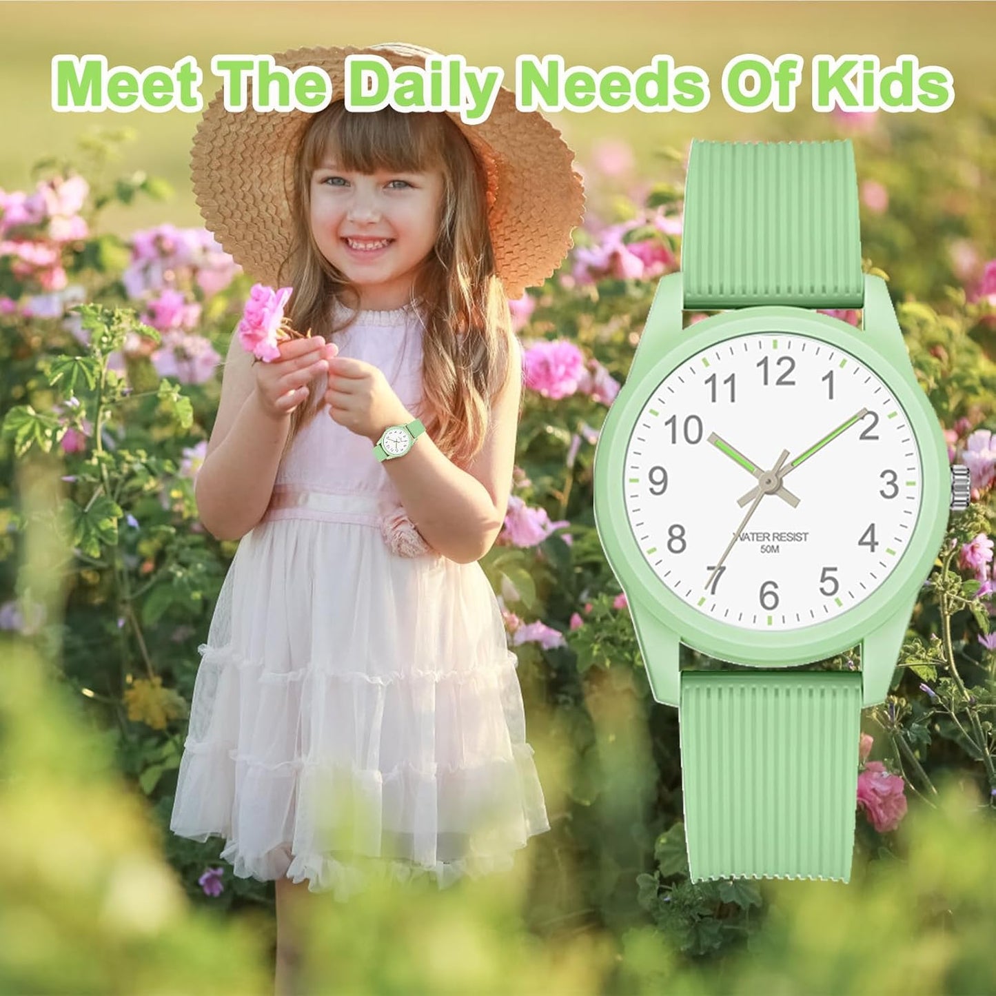 Kids Analog Watches for Girls Boys Watches with Soft Band Learning Time 50M Waterproof Children Watch Easy to Read for Ages 4-12 Kids Gift