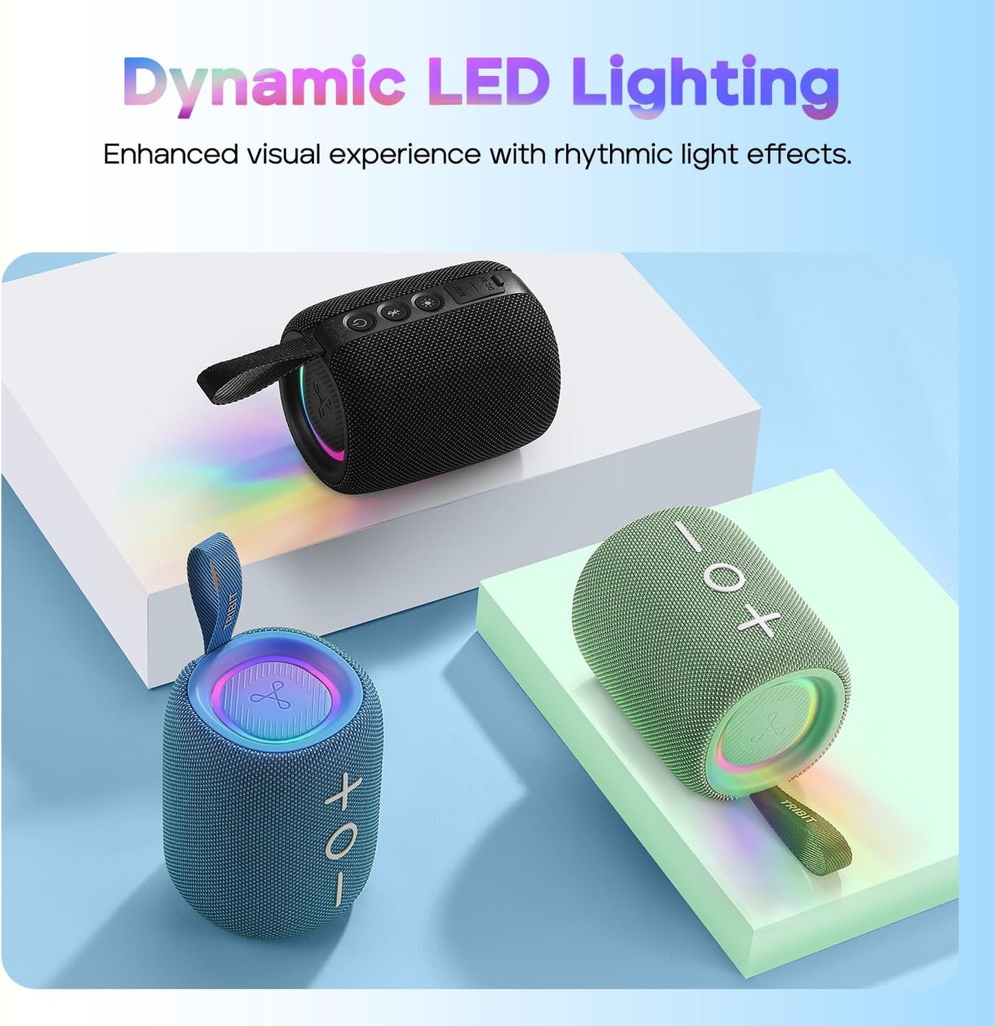 Tribit StormBox Mini+ Portable Bluetooth Speaker, 12W Wireless Speaker with 360°Surround Sound, 12H Playtime, Custom EQ, BT5.4, IPX7 Waterproof, RGB Lights, Type-C, TWS, AAC/SBC, Home/Outdoor/Travel