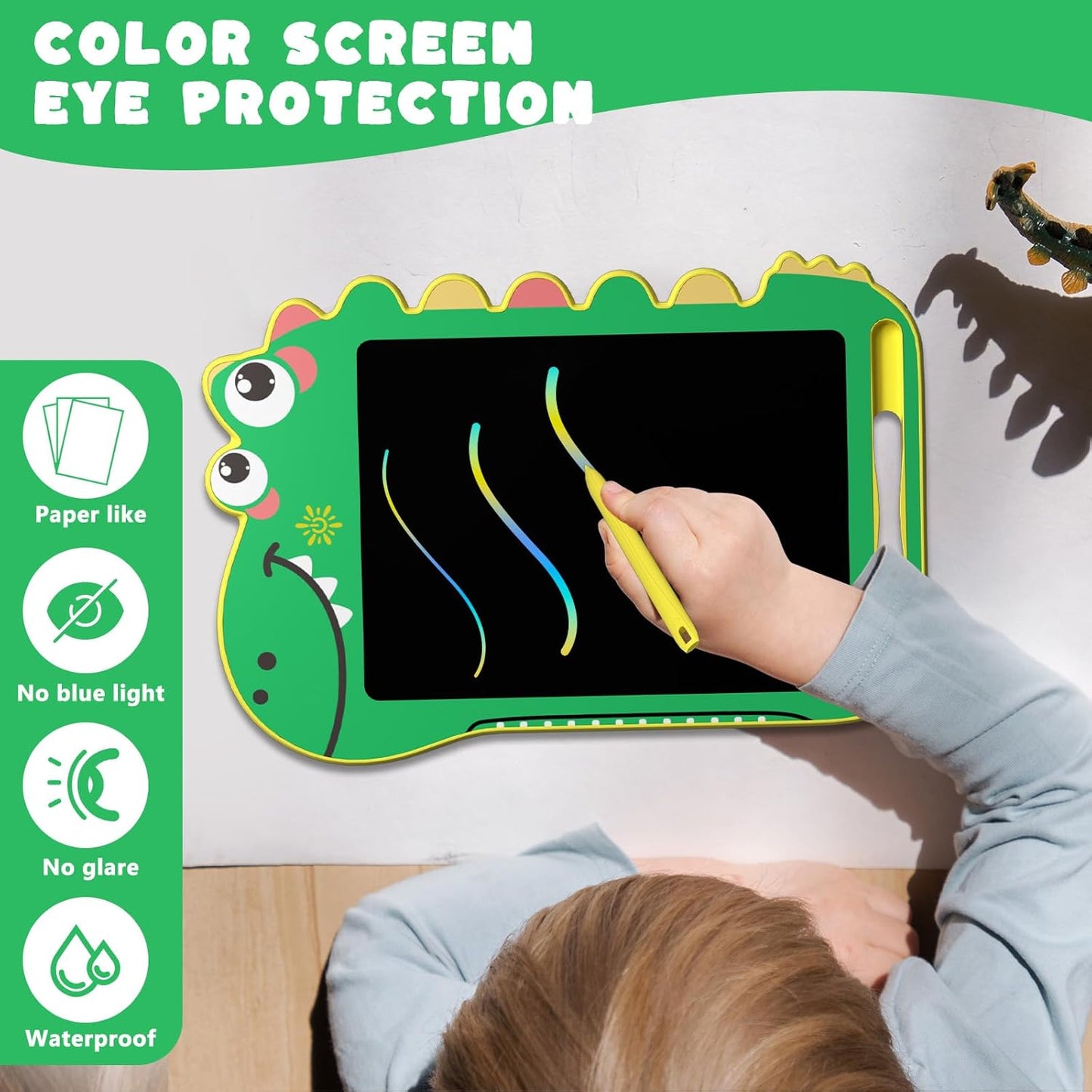 BKM LCD Writing Tablet for Kids, Educational Toddler Toys, Colorful Doodle Board Drawing Tablet with Screen Lock & Erase Button, Dinosaur Toys for Ages 3-8, Birthday Gifts for Boys Girls,8.5 inch