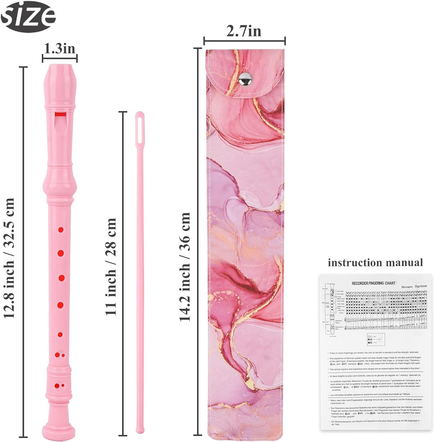 Recorder Instrument for Beginner Kids Adults,8-Hole Soprano Descant Recorder Music Flute with with Cleaning Rod & Leather Case For School Student Home Entertainment(2-Pink Splash-ink)