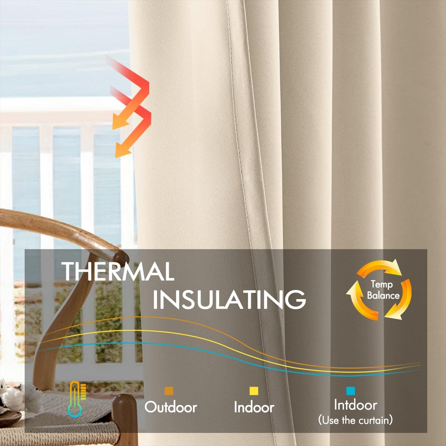 ANRODUO Back Tab Blackout Curtains for Bedroom Living Room, Rod Pocket Pinch Pleated Thermal Insulated Room Darkening Curtains 63 Inches Long 2 Panels, Cream Beige, 42 x 63 Inch