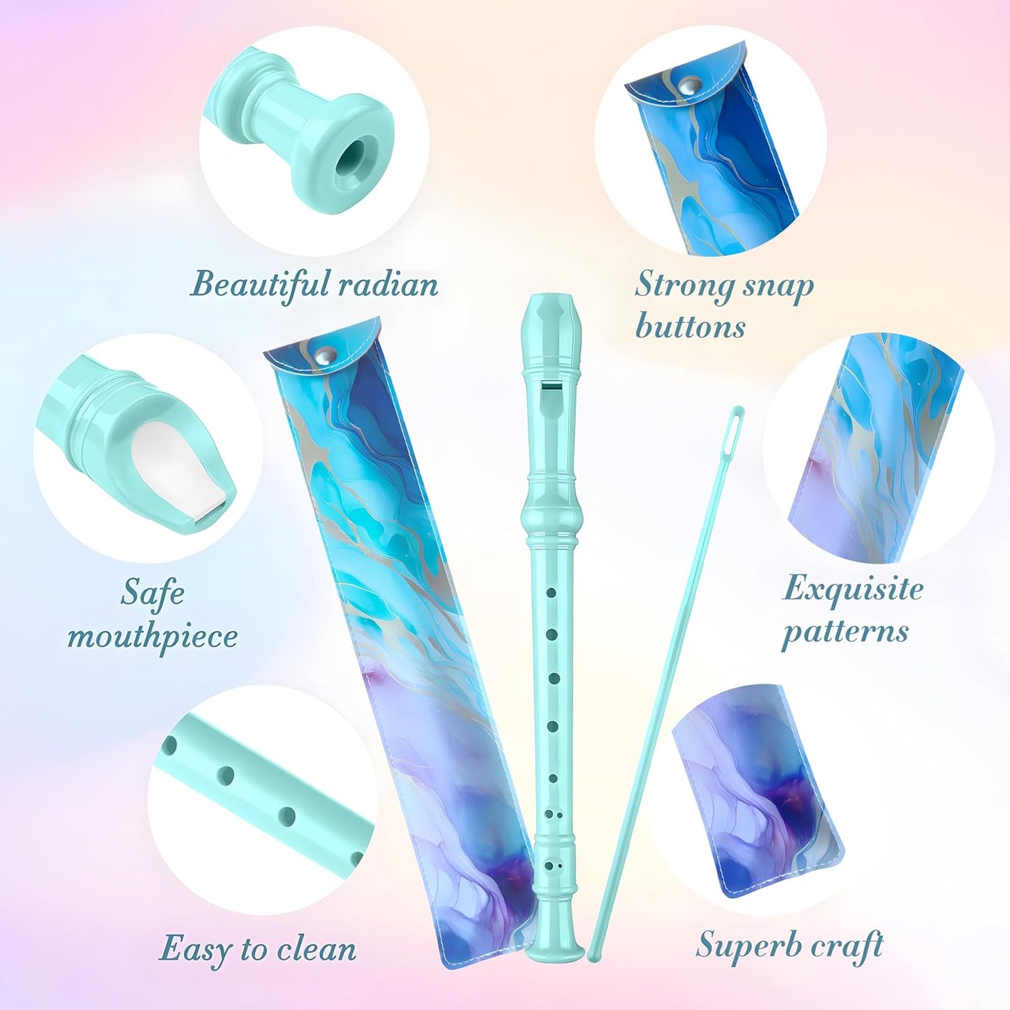 Soprano Recorder for Kids Beginners, German Fingering, C Key, 3 Piece with Cleaning Rod, Bag, Fingering Chart (Lake Green)…