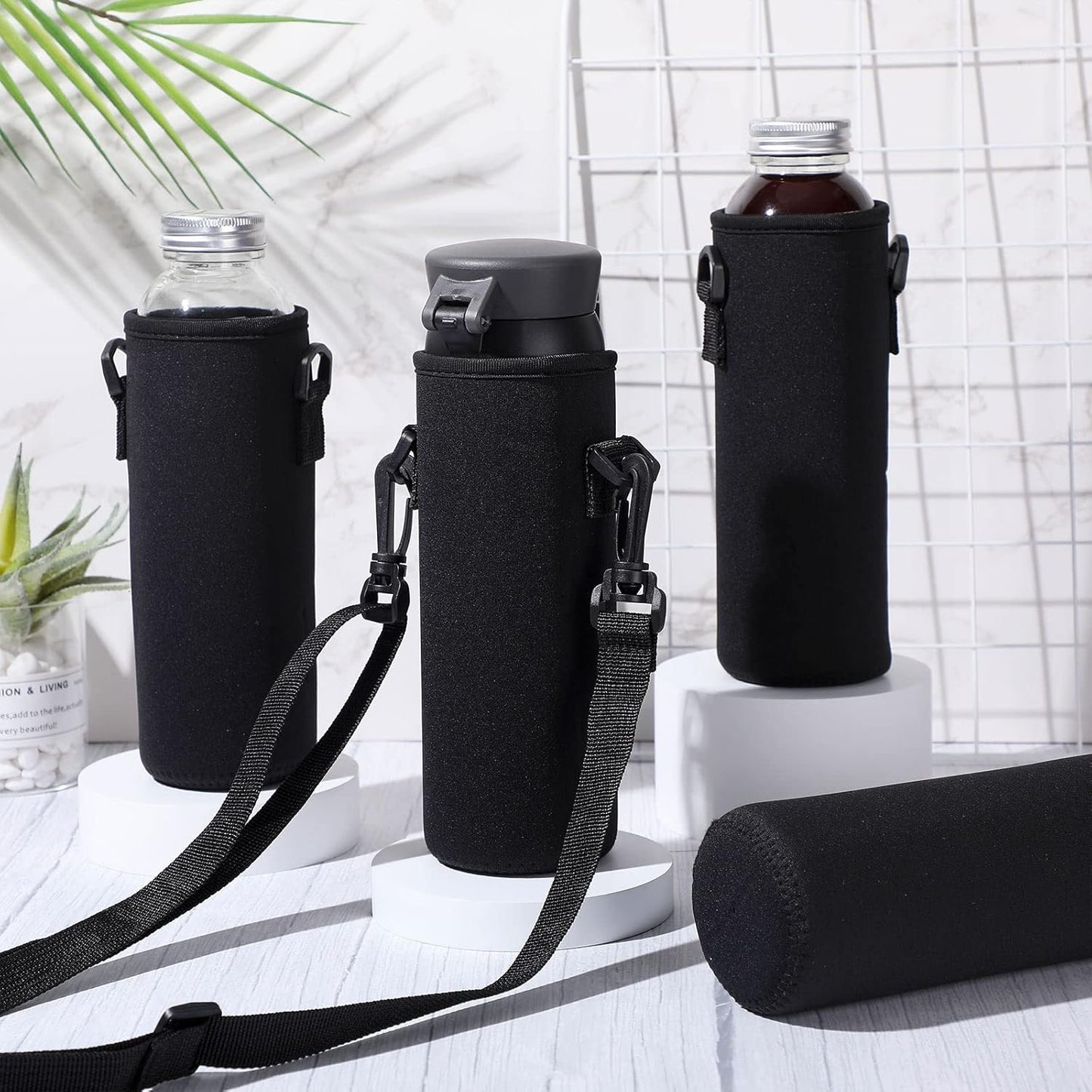 Rtteri 6 Pcs Neoprene Water Bottle Carrier Bag with Adjustable Shoulder Strap 32oz Insulator Water Bottle Cover Holder Cooler Sleeve for Stainless Steel/glass/plastic (Black)