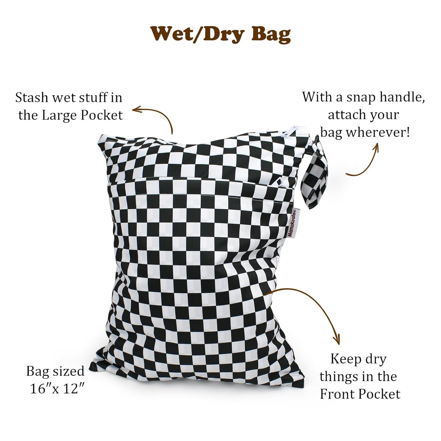 Mama Koala Waterproof Wet Dry Bags for Baby Items, Cloth Diapers, Swimsuits, Travel, Gym Clothes, Beach, Pump Parts, Toiletries, Two Zippered Pockets, 2 Pack (W021)