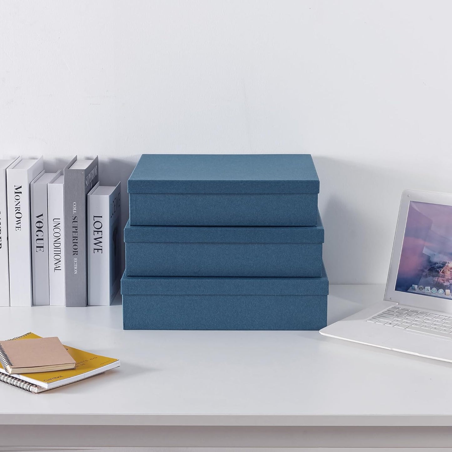 Soul & Lane Decorative Storage Boxes with Lids, Paper Storage Box Set for Keepsakes and Photos, Decorative Boxes for Home Decor, Stationery, Office Organizers, Navy Blue