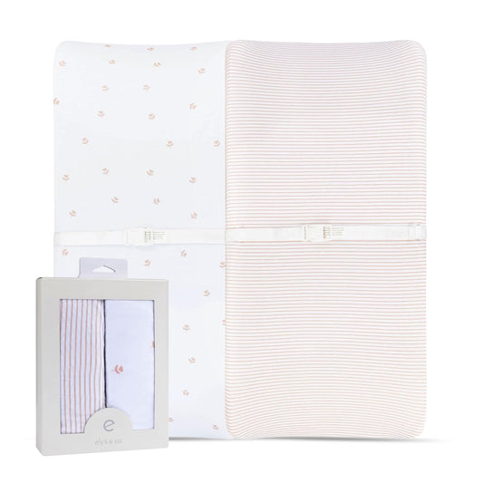Ely’s & Co. Changing Pad Cover, Diaper Changing Table Sheets, 2 Pack, Cradle Sheet Set for Baby Girls, 100% Jersey Knit Cotton, Pink Tulip Collection, 32”x16”x5”