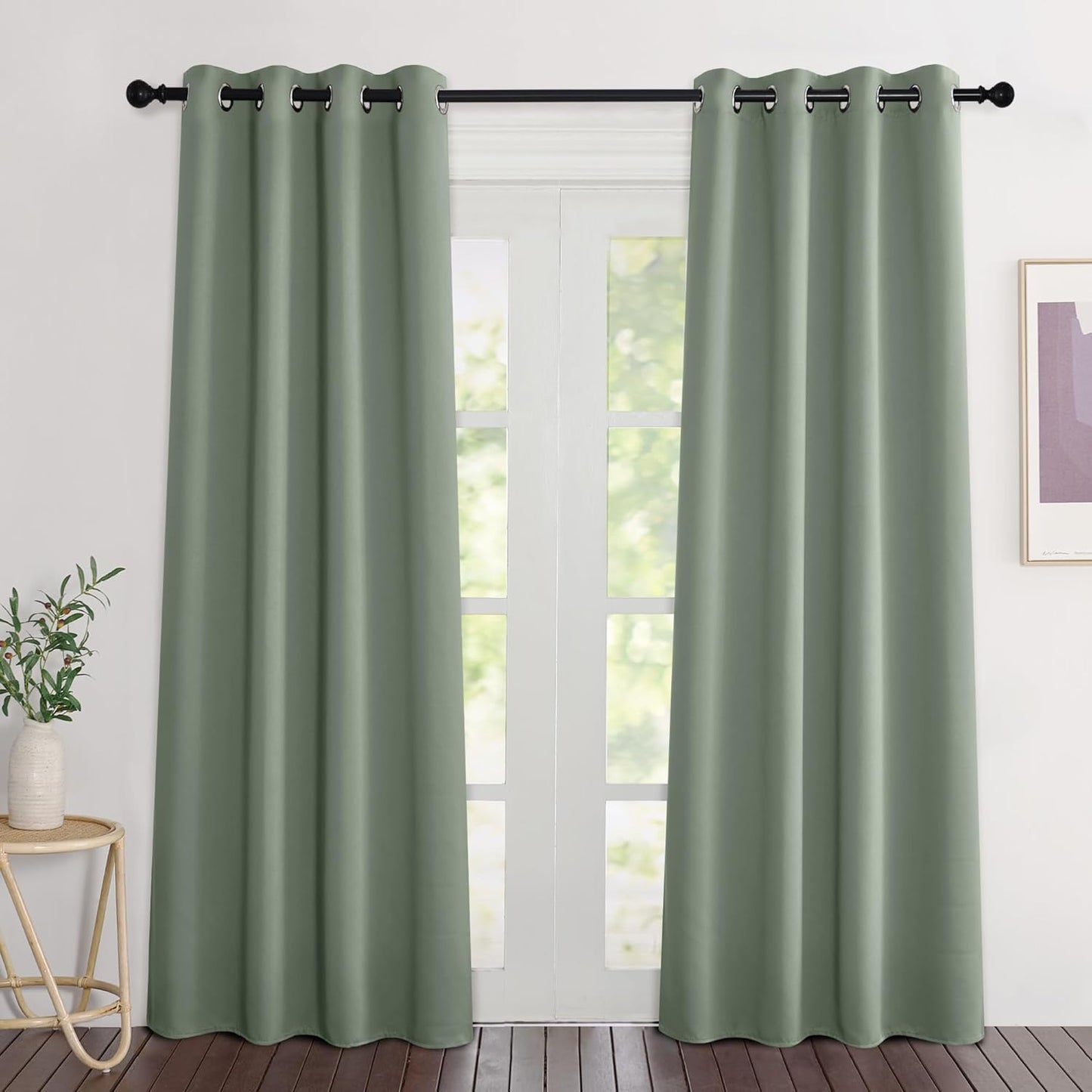 NICETOWN Sage Green Curtains 84 inch Length 2 Panels, Grommet Thermal Insulated Window Treatments Light & Sound Reducing Drapes for Living Room/Bedroom, W46 x L84