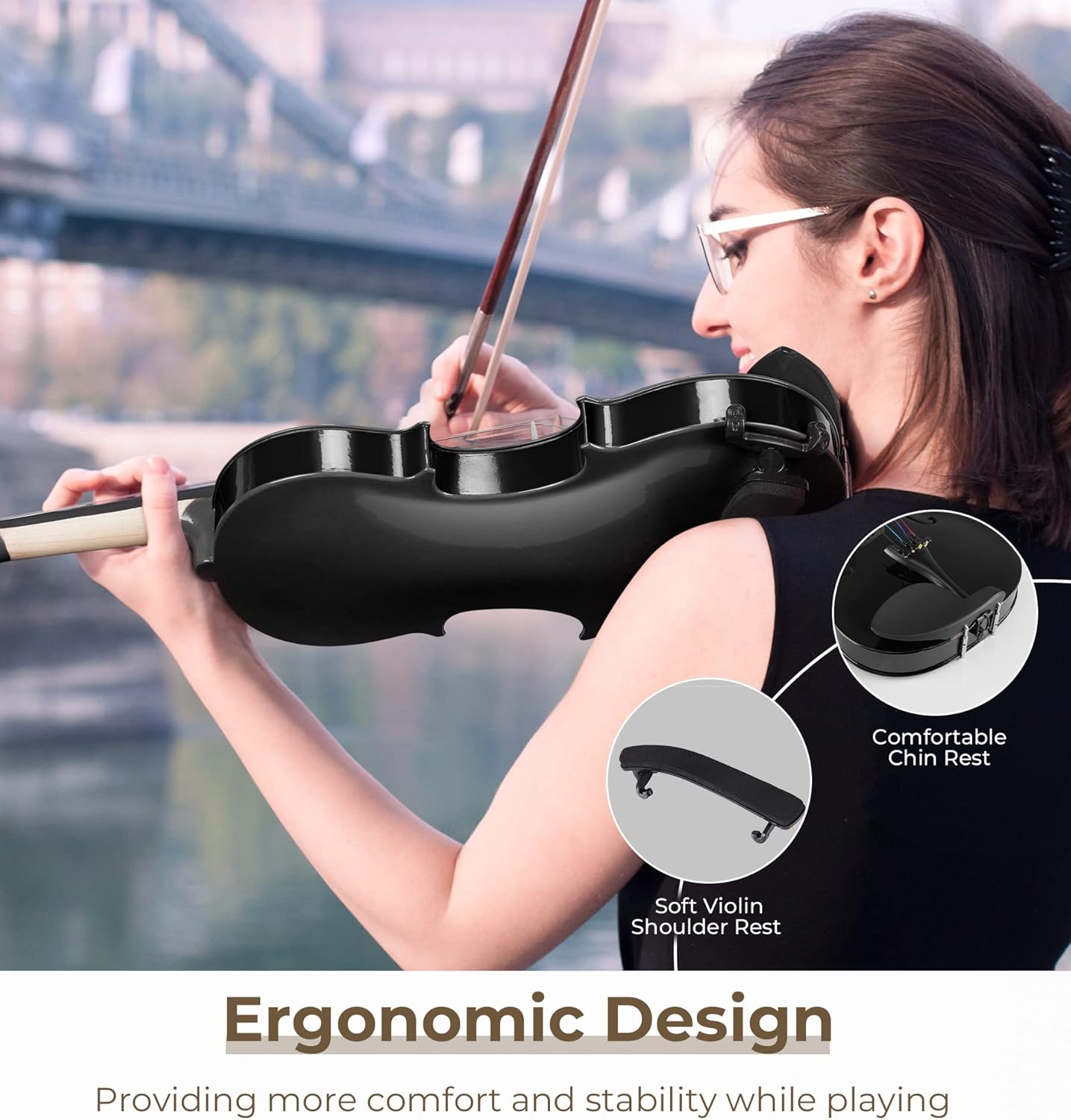 Vangoa 4/4 Full Size Beginner Violin Set, Acoustic Violin for Adults, Teens and Children over 11, Violin Beginner Set (with Hard Case, Rosin, Shoulder Rest, Bow, Spare Strings, Mutes and Black Set)