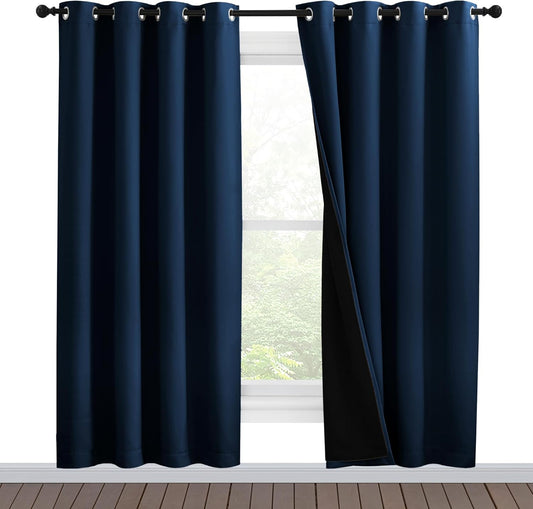 NICETOWN Moroccan Blue Full Shade Curtain Panels, Pair of Energy Smart & Noise Blocking Out Blackout Drapes for Dining Room Window, Thermal Insulated Guest Room Lined Window Dressing(55 x 78 inch)